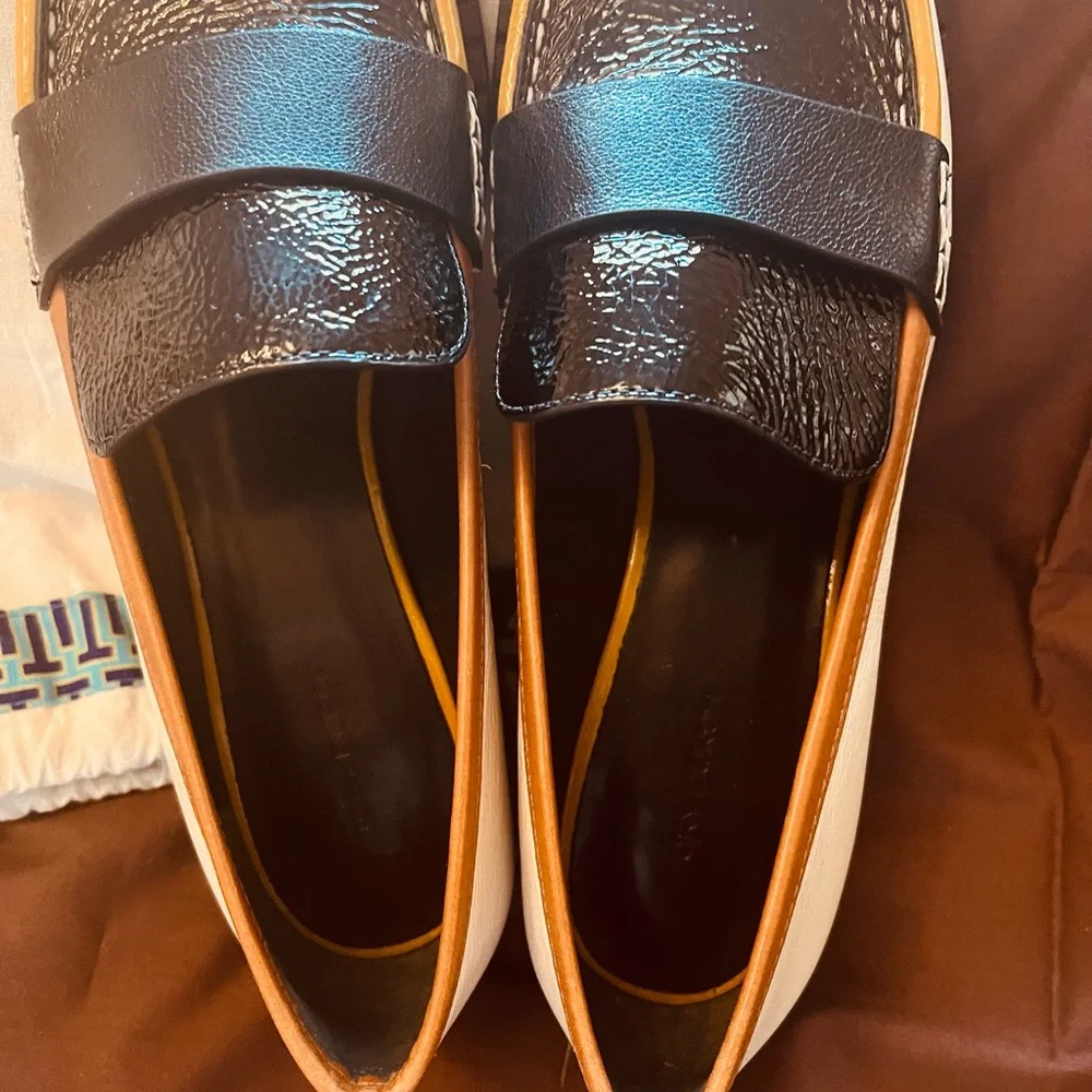 Tory Burch Woman’s Black Patent Loafers with Yellow and White Accents - Picture 5 of 10